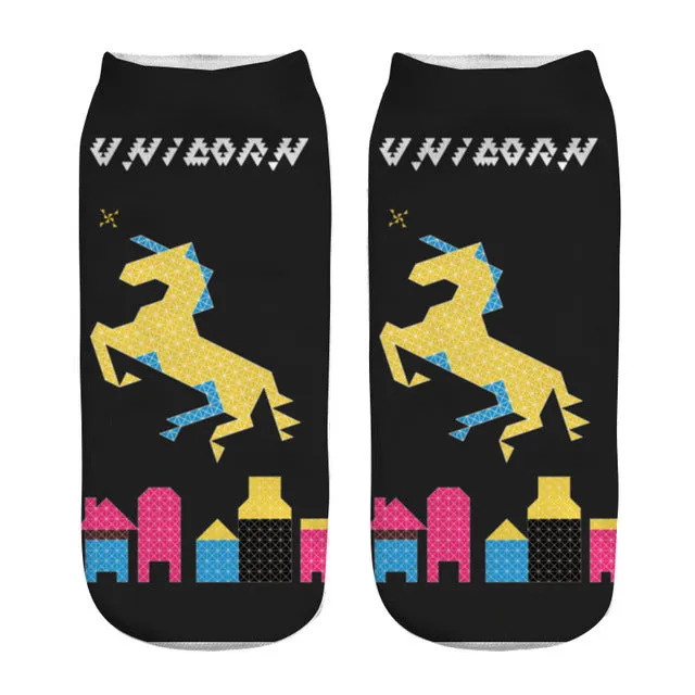 emoji unicorn funny socks Hot Sale 3d Printed womens socks low cut ankle short  spaort socks