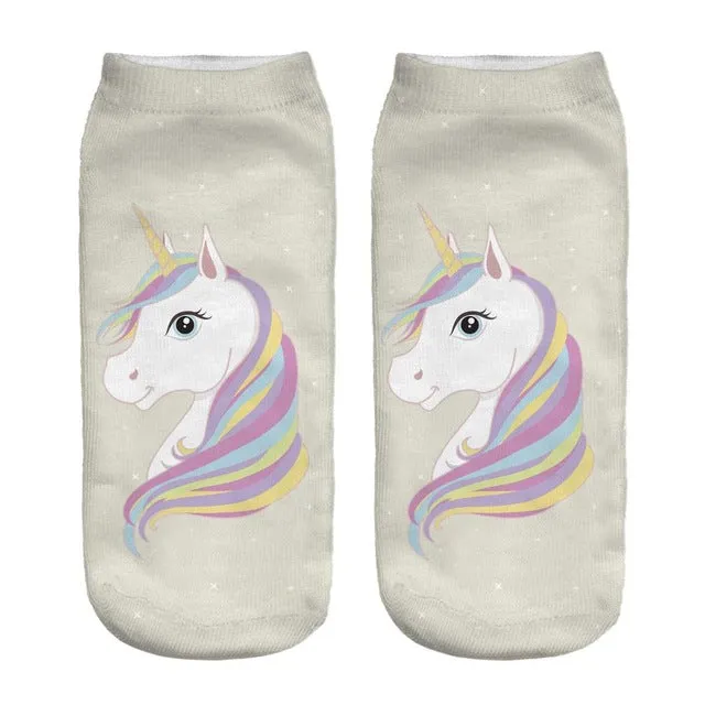 emoji unicorn funny socks Hot Sale 3d Printed womens socks low cut ankle short  spaort socks