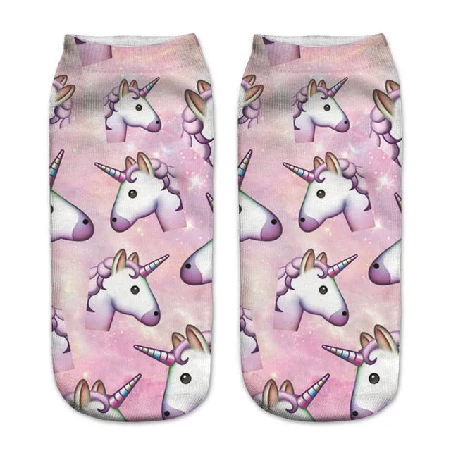 emoji unicorn funny socks Hot Sale 3d Printed womens socks low cut ankle short  spaort socks