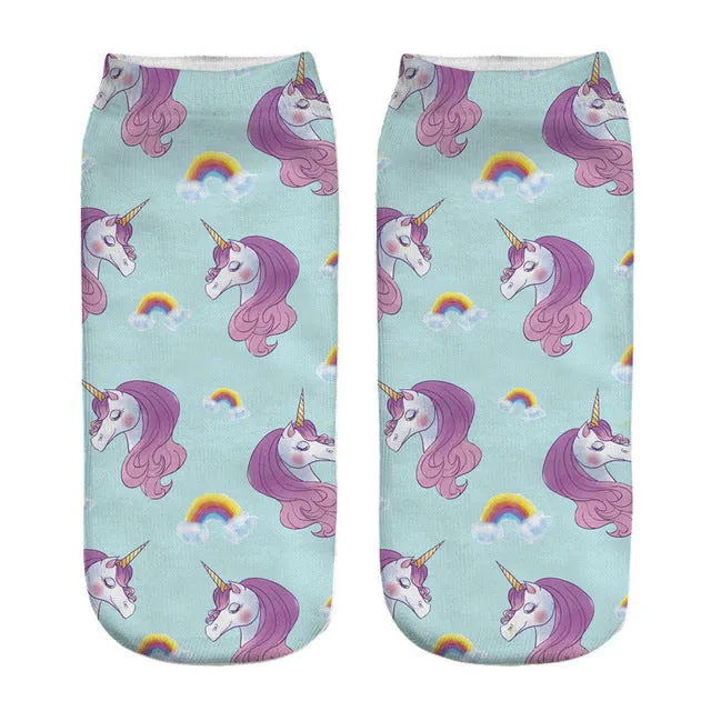 emoji unicorn funny socks Hot Sale 3d Printed womens socks low cut ankle short  spaort socks