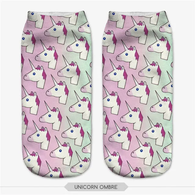 emoji unicorn funny socks Hot Sale 3d Printed womens socks low cut ankle short  spaort socks