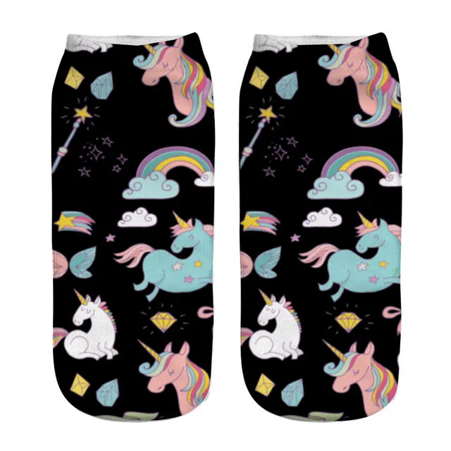 emoji unicorn funny socks Hot Sale 3d Printed womens socks low cut ankle short  spaort socks