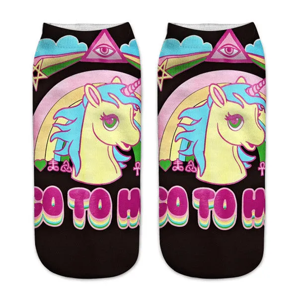 emoji unicorn funny socks Hot Sale 3d Printed womens socks low cut ankle short  spaort socks