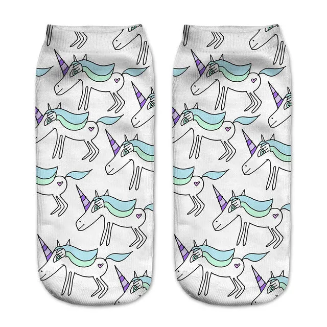 emoji unicorn funny socks Hot Sale 3d Printed womens socks low cut ankle short  spaort socks