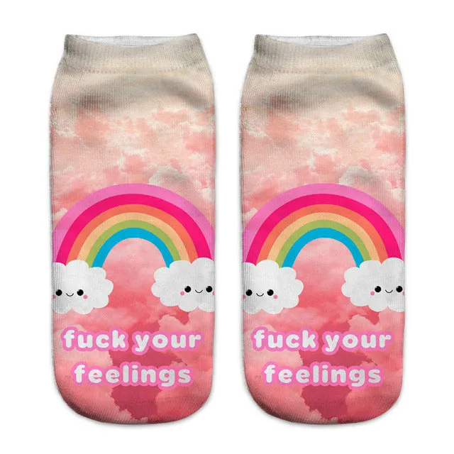 emoji unicorn funny socks Hot Sale 3d Printed womens socks low cut ankle short  spaort socks