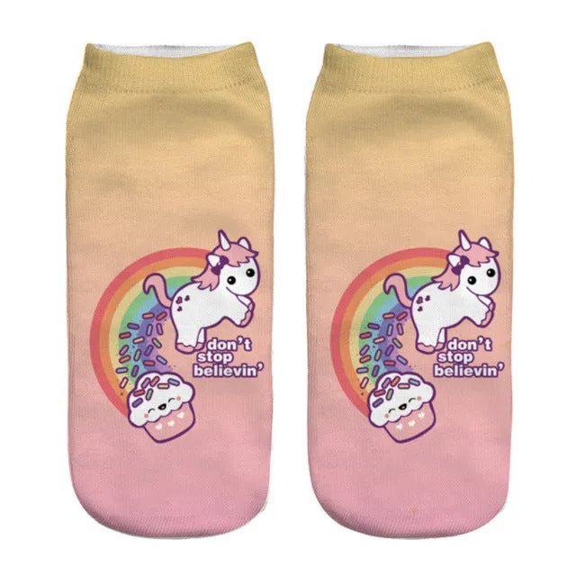 emoji unicorn funny socks Hot Sale 3d Printed womens socks low cut ankle short  spaort socks