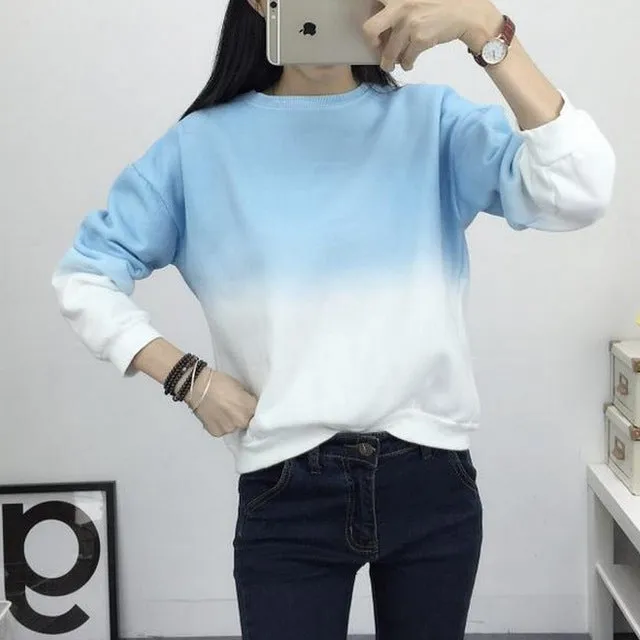 Fashion Long Sleeve Sweatshirts Slim Autumn Moletom Round Neck Gradual Change Printing Sudadera M-XXL Loose Women Sweatshirt