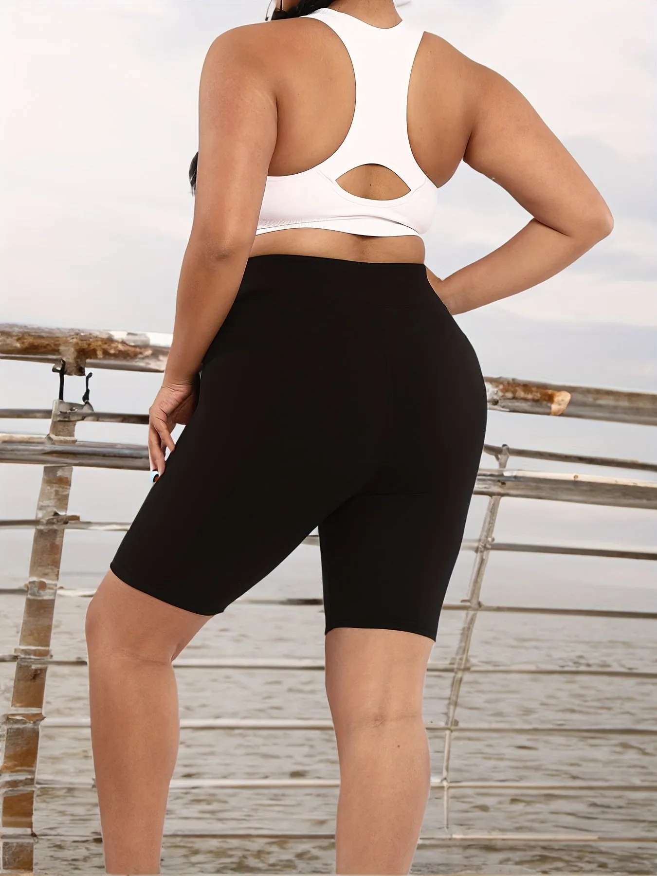 Flexibility and Support Women's Plus Solid High Rise Sports Shorts