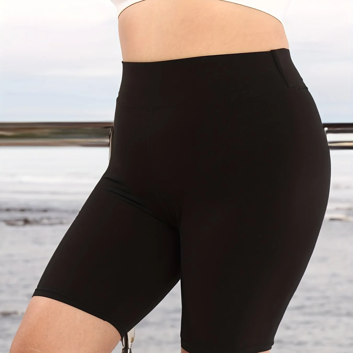 Flexibility and Support Women's Plus Solid High Rise Sports Shorts