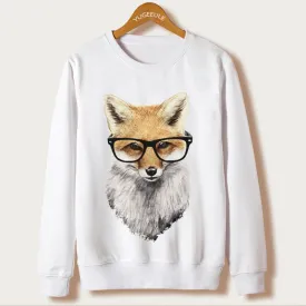 Fox Harajuku Sweatshirt Women Pullover 2017 Casual Animal Print White Hoodies Full Sleeve O-neck Women Clothing Casual Hooded