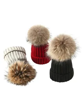 Fur Pompom Winter Hat Hat For Women Girl's Hat Knitted Beanies Cap Hat with Pompom