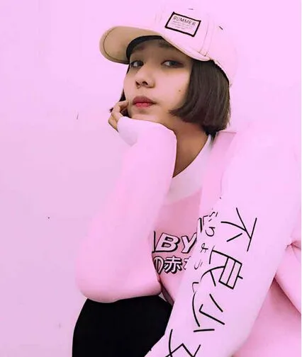 Harajuku Style Women Sweatshirts 2017 New Streetwear Japanese Worlds Printed Long Sleeved Hoodies Casual Pink Black O-neck Tops