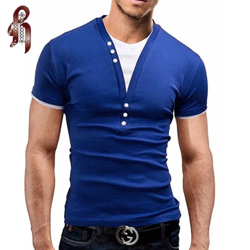 HEYKESON Male 2017 Short Sleeve Fake Two T Shirt V-Neck Slim Men T-Shirt Camisetas Fashion Hombre Tee Shirt Homme T Shirts 3XL