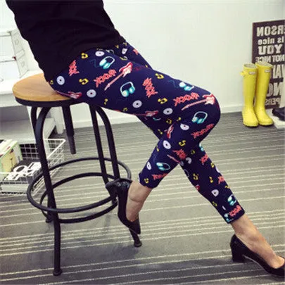 Hot 2017 Print Flower Leggings Leggins Plus Size Legins Guitar Plaid Thin Pant Fashion Women aptitud Trousers K092