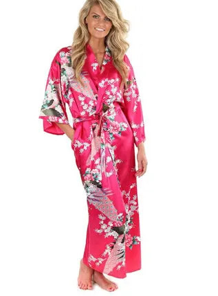 Hot Sale Blue Female Silk Rayon Robes Gown Kimono Yukata Chinese Women Sexy Lingerie Sleepwear Plus Size S M L XL XXL XXXL A-046