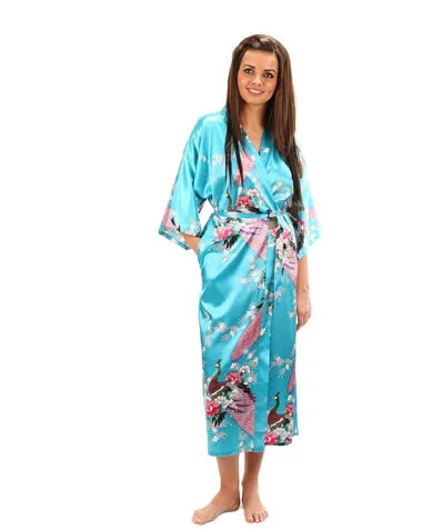 Hot Sale Blue Female Silk Rayon Robes Gown Kimono Yukata Chinese Women Sexy Lingerie Sleepwear Plus Size S M L XL XXL XXXL A-046