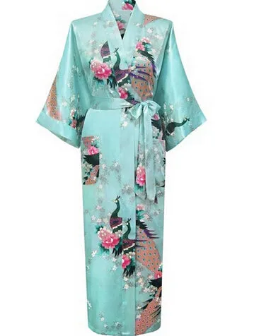 Hot Sale Blue Female Silk Rayon Robes Gown Kimono Yukata Chinese Women Sexy Lingerie Sleepwear Plus Size S M L XL XXL XXXL A-046