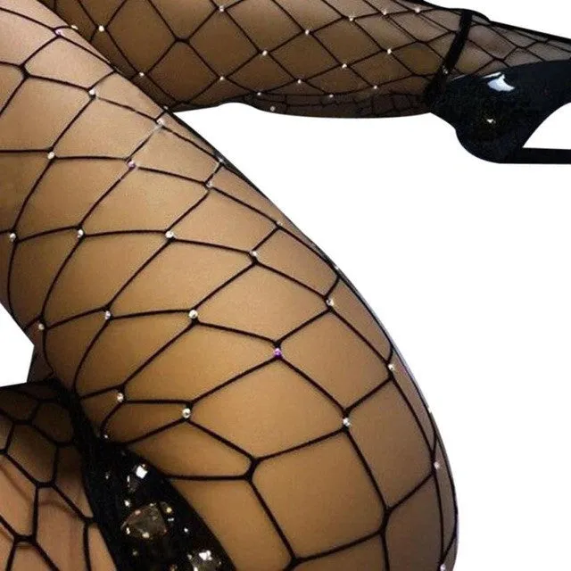 Hot Sale Fashion Hollow Out Socks 2017 Women Rhinestone Elastic Fishnet Stocks Big Fish Net Long Pantyhose 3 Colors