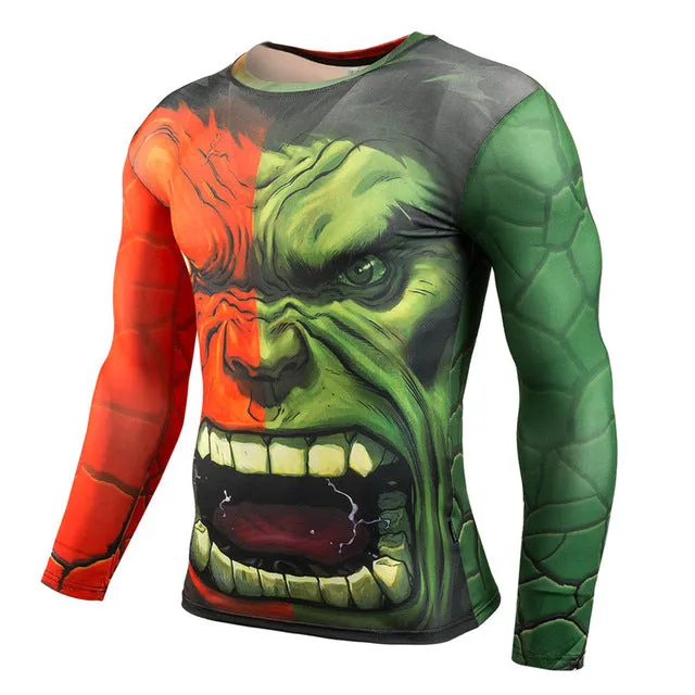 Hot Sale Fitness MMA Compression Shirt Men Anime Bodybuilding Long Sleeve Crossfit 3D Superman Punisher T Shirt Tops Tees