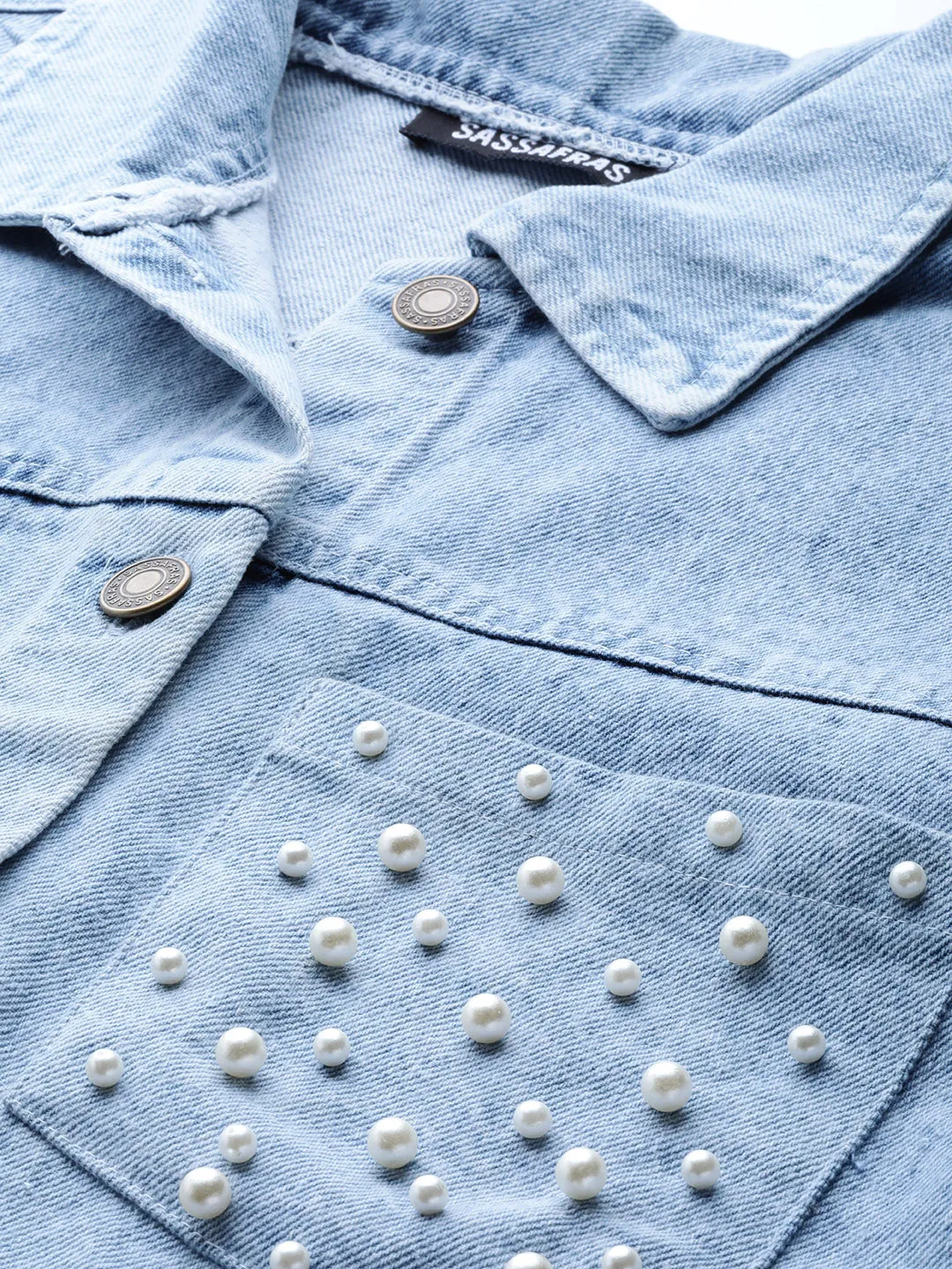 Ice Blue Denim Pearl Pocket Jacket