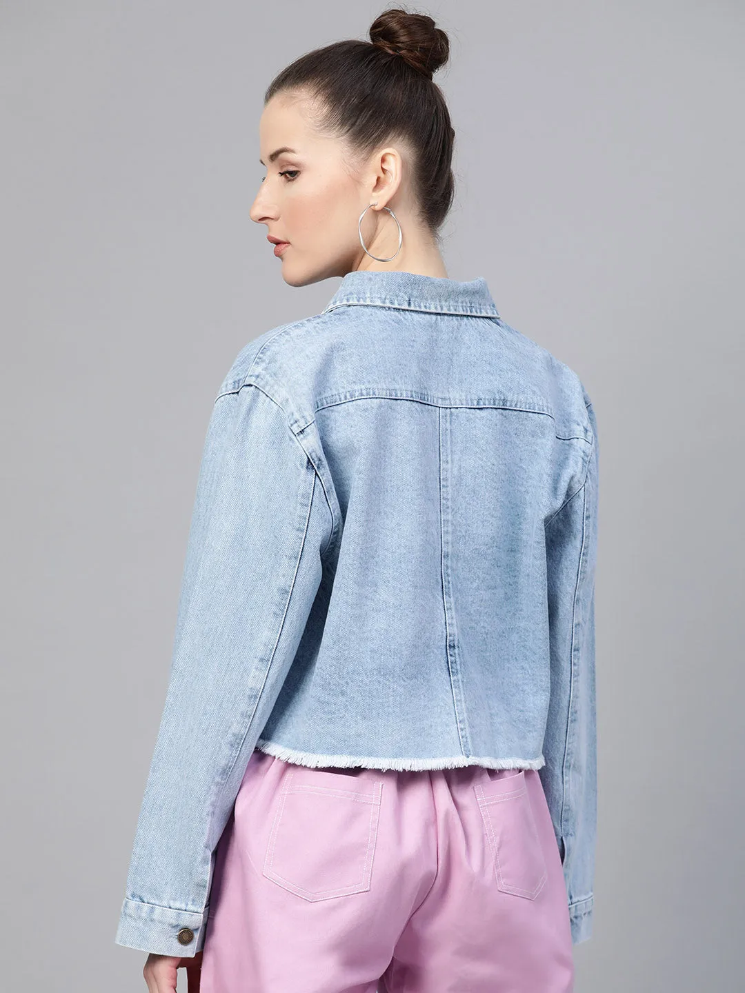 Ice Blue Denim Pearl Pocket Jacket