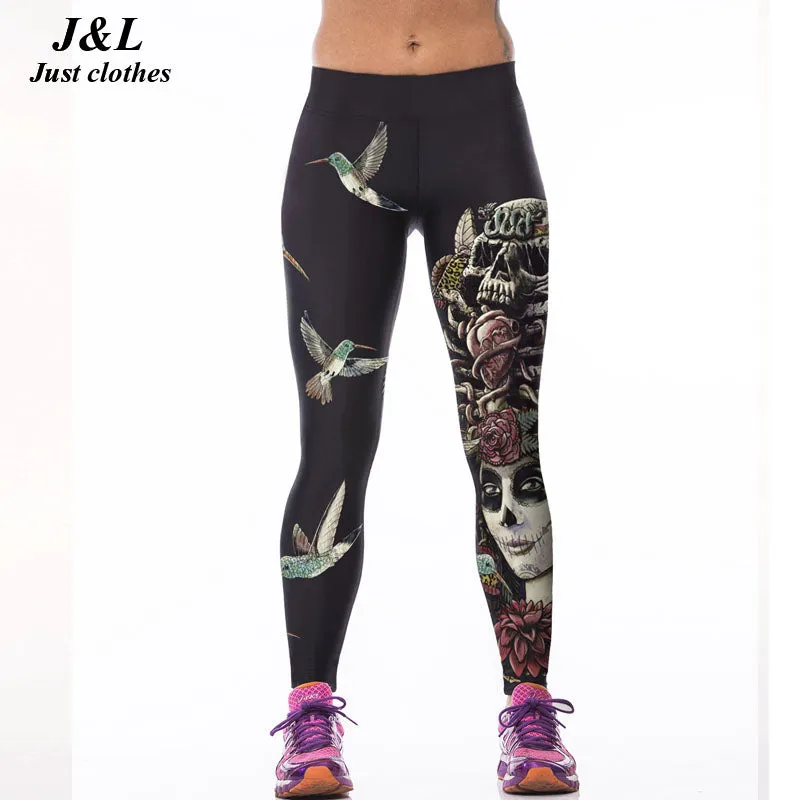 J&L Hot Sales! 3D Print Sporting Leggings Women Skull Girl Birds Printed Fitness Leggings 22 Styles Workout Clothes For Women