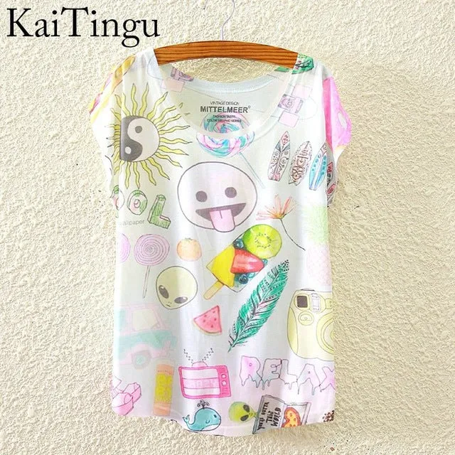 KaiTingu 2017 Brand New Fashion Spring Summer Harajuku Short Sleeve T Shirt Women Tops Eiffel Tower Printed T-shirt White Cloth