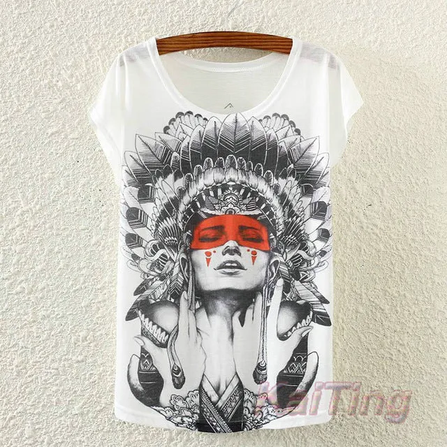 KaiTingu 2017 New Fashion Vintage Spring Summer T Shirt Women Clothing Tops Animal Owl Print T-shirt Printed White Woman Clothes