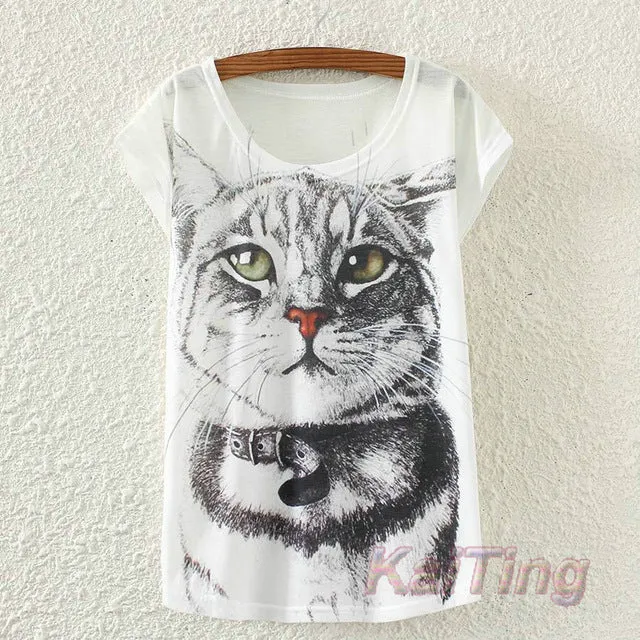 KaiTingu 2017 New Fashion Vintage Spring Summer T Shirt Women Clothing Tops Animal Owl Print T-shirt Printed White Woman Clothes