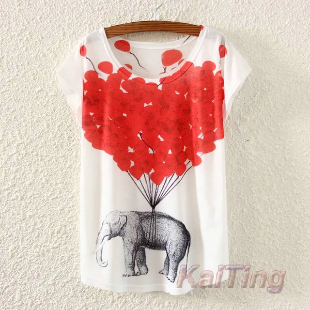 KaiTingu 2017 New Fashion Vintage Spring Summer T Shirt Women Clothing Tops Animal Owl Print T-shirt Printed White Woman Clothes