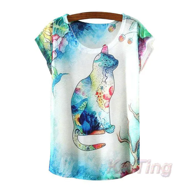 KaiTingu 2017 New Fashion Vintage Spring Summer T Shirt Women Clothing Tops Animal Owl Print T-shirt Printed White Woman Clothes