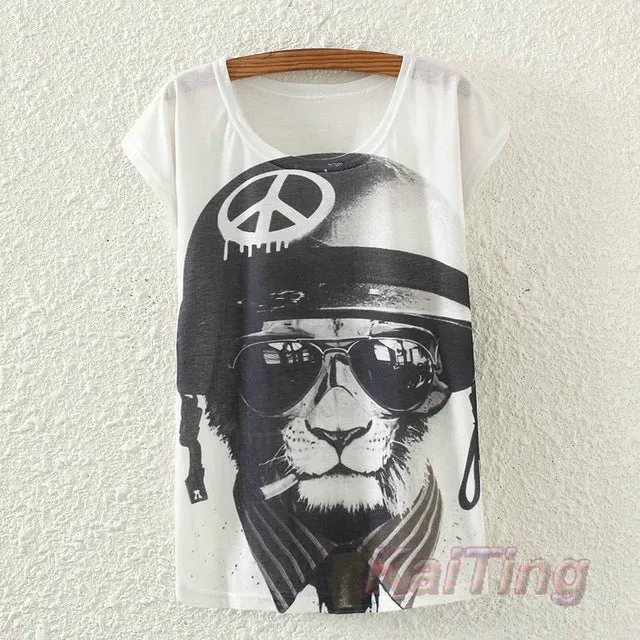 KaiTingu 2017 New Fashion Vintage Spring Summer T Shirt Women Clothing Tops Animal Owl Print T-shirt Printed White Woman Clothes