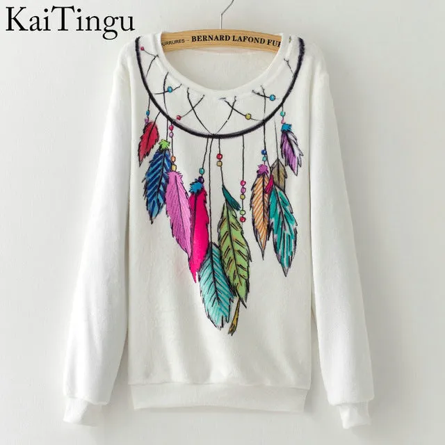 KaiTingu Brand 2017 New Fashion Autumn Women Long Sleeve Flannel Tracksuit Hoodie Dream Catcher Print Casual Pullover Sweatshirt