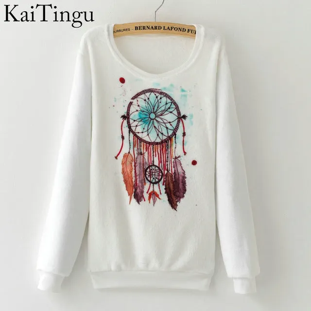 KaiTingu Brand 2017 New Fashion Autumn Women Long Sleeve Flannel Tracksuit Hoodie Dream Catcher Print Casual Pullover Sweatshirt