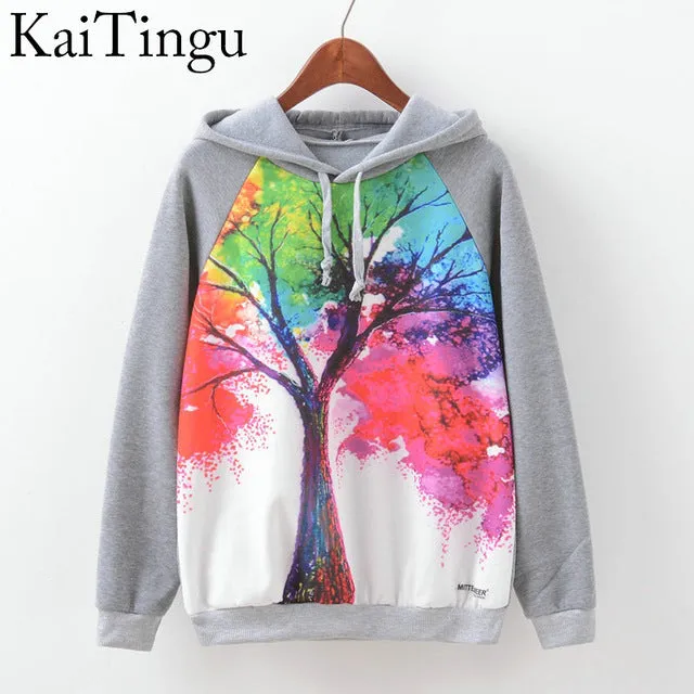 KaiTingu Brand Fashion Autumn Winter Long Sleeve Women Sweatshirt Harajuku Owl Print Hoodies Hooded Tracksuit Jumper Pullover