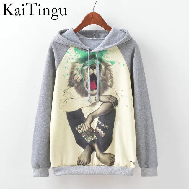 KaiTingu Brand Fashion Autumn Winter Long Sleeve Women Sweatshirt Harajuku Owl Print Hoodies Hooded Tracksuit Jumper Pullover