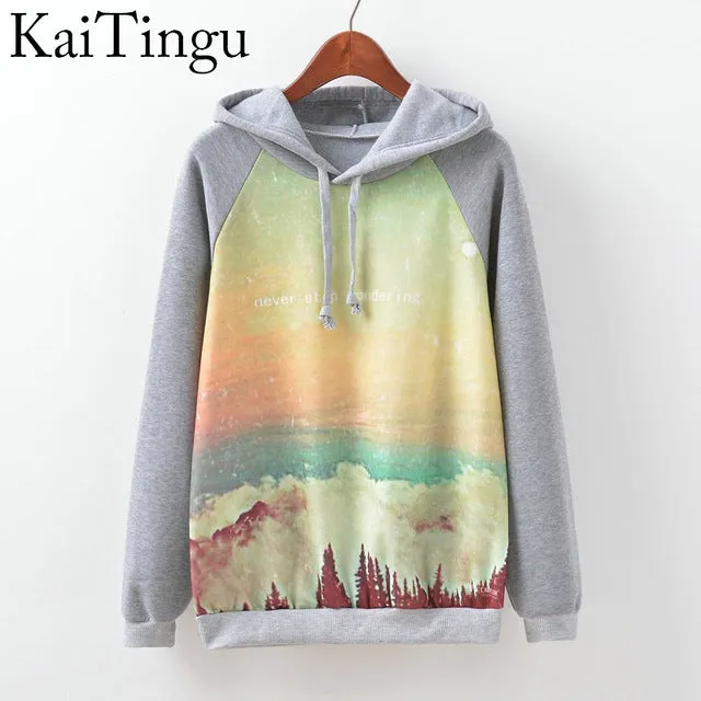 KaiTingu Brand Fashion Autumn Winter Long Sleeve Women Sweatshirt Harajuku Owl Print Hoodies Hooded Tracksuit Jumper Pullover