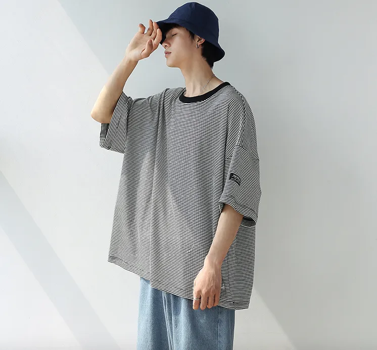 [Korean Style] Bryan Cotton Striped 1/2 T-shirts