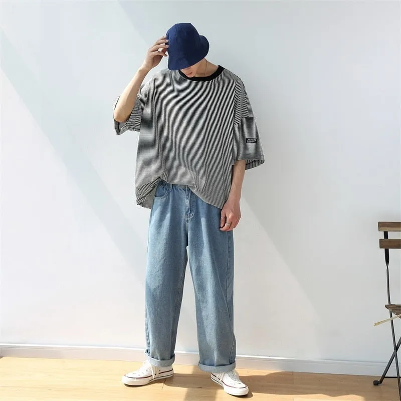 [Korean Style] Bryan Cotton Striped 1/2 T-shirts