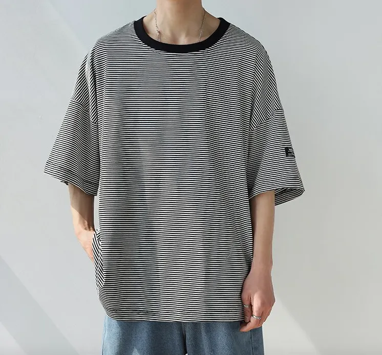 [Korean Style] Bryan Cotton Striped 1/2 T-shirts