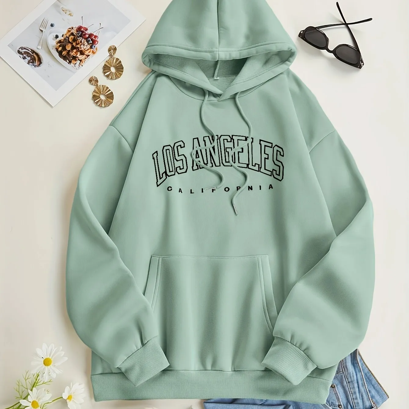 LA Letter Print Hoodie Comfy Casual Womens Sweatshirt