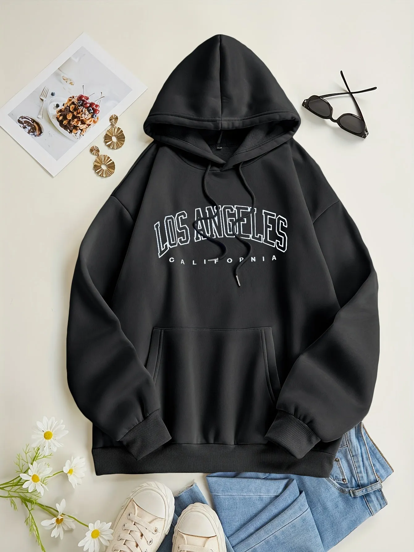 LA Letter Print Hoodie Comfy Casual Womens Sweatshirt