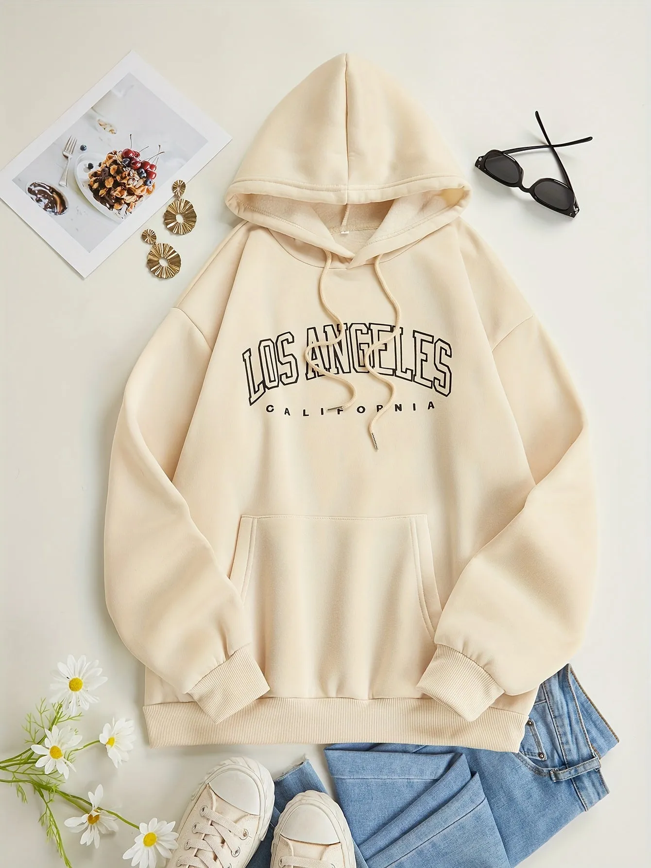 LA Letter Print Hoodie Comfy Casual Womens Sweatshirt