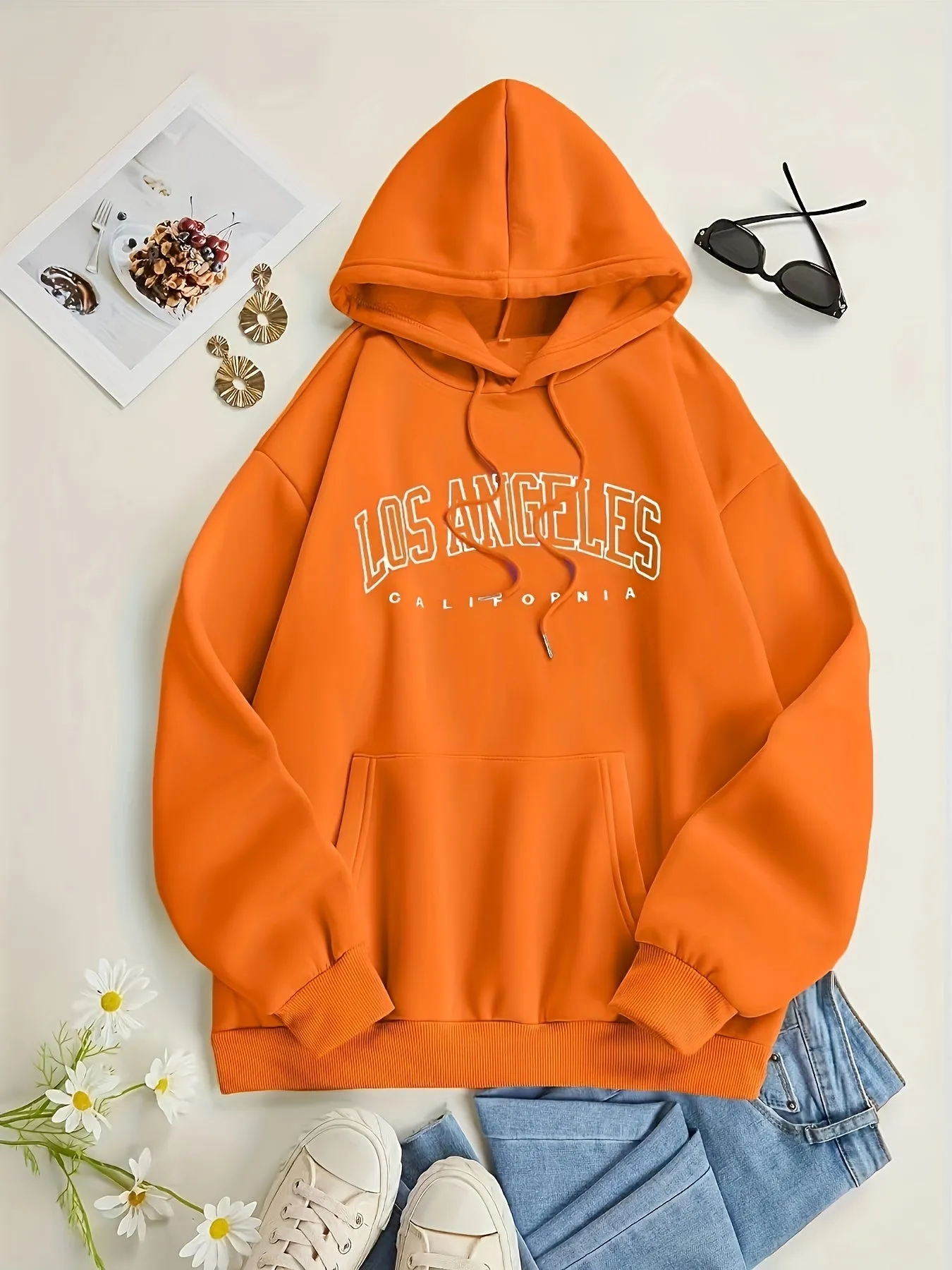 LA Letter Print Hoodie Comfy Casual Womens Sweatshirt