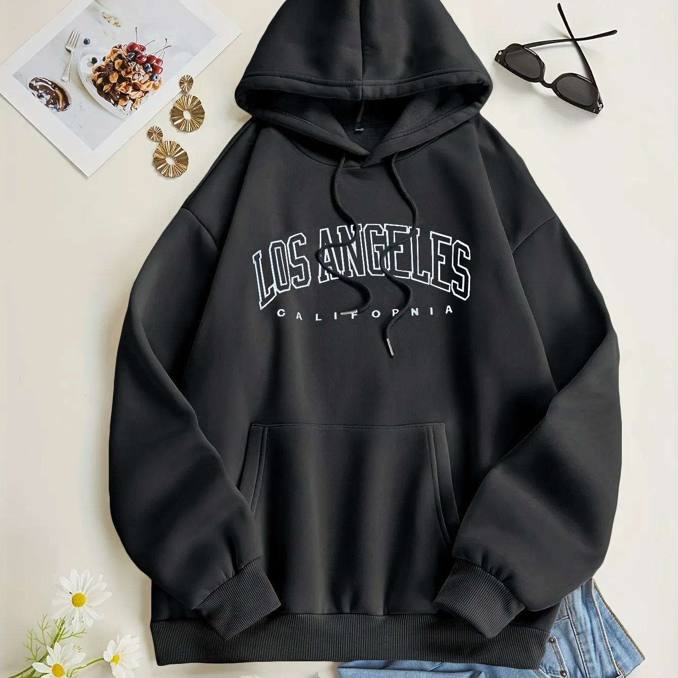 LA Letter Print Hoodie Comfy Casual Womens Sweatshirt