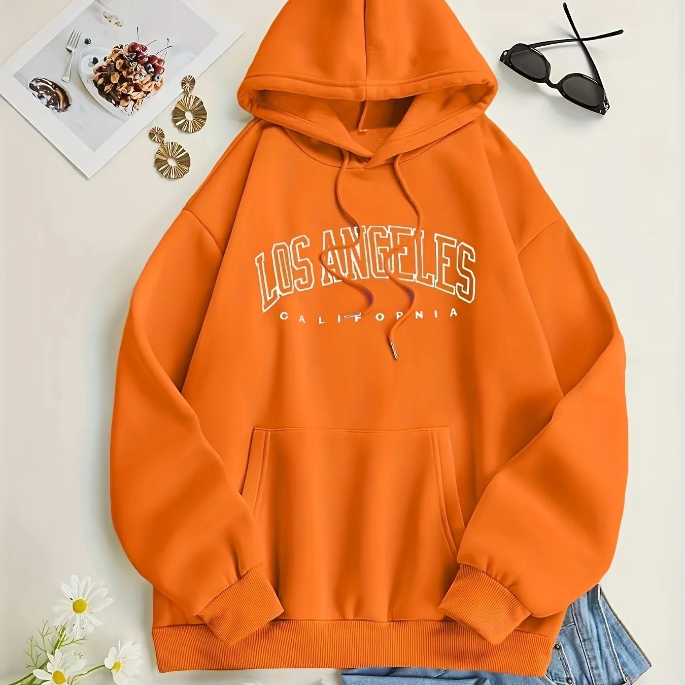 LA Letter Print Hoodie Comfy Casual Womens Sweatshirt