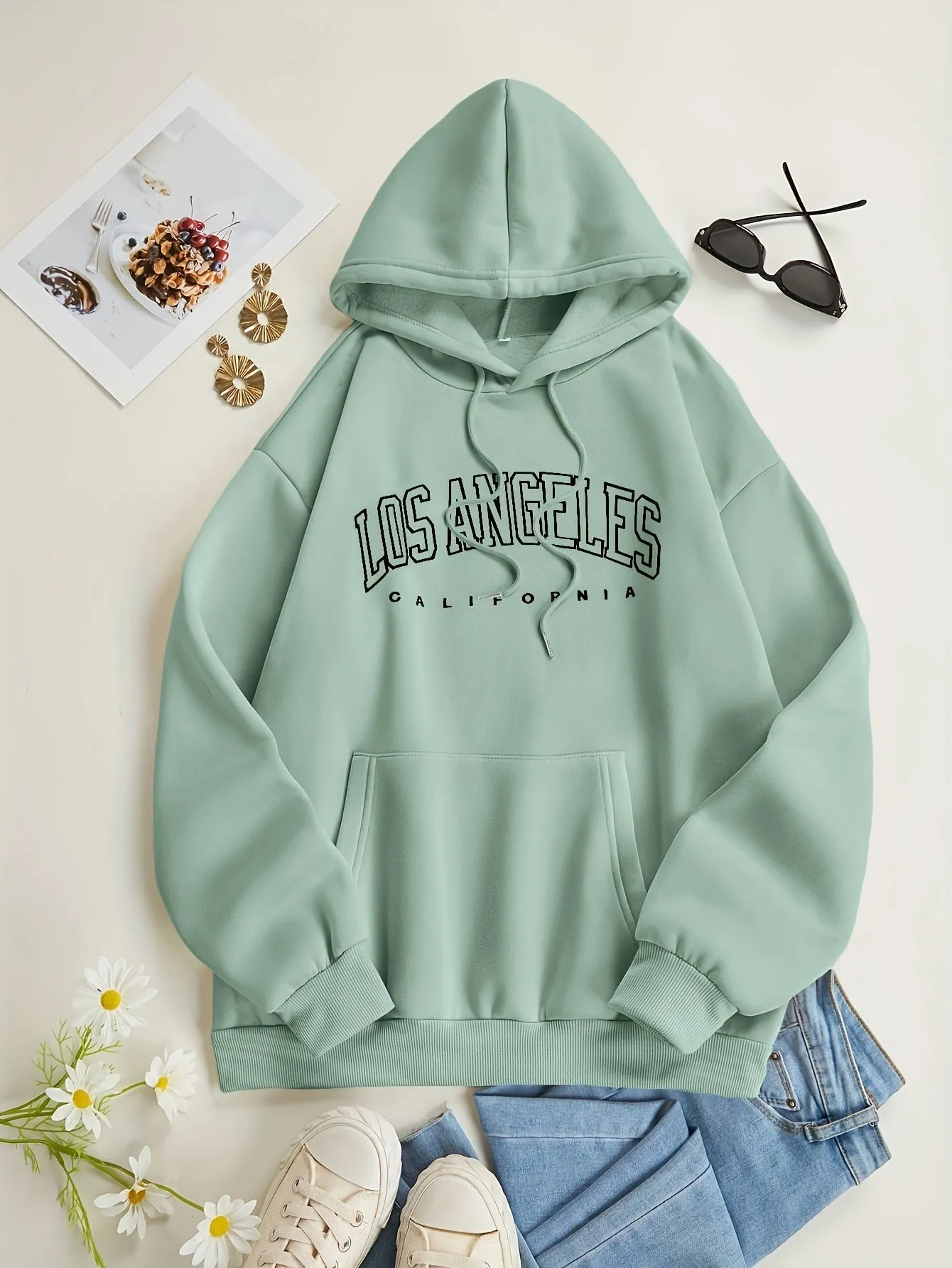 LA Letter Print Hoodie Comfy Casual Womens Sweatshirt