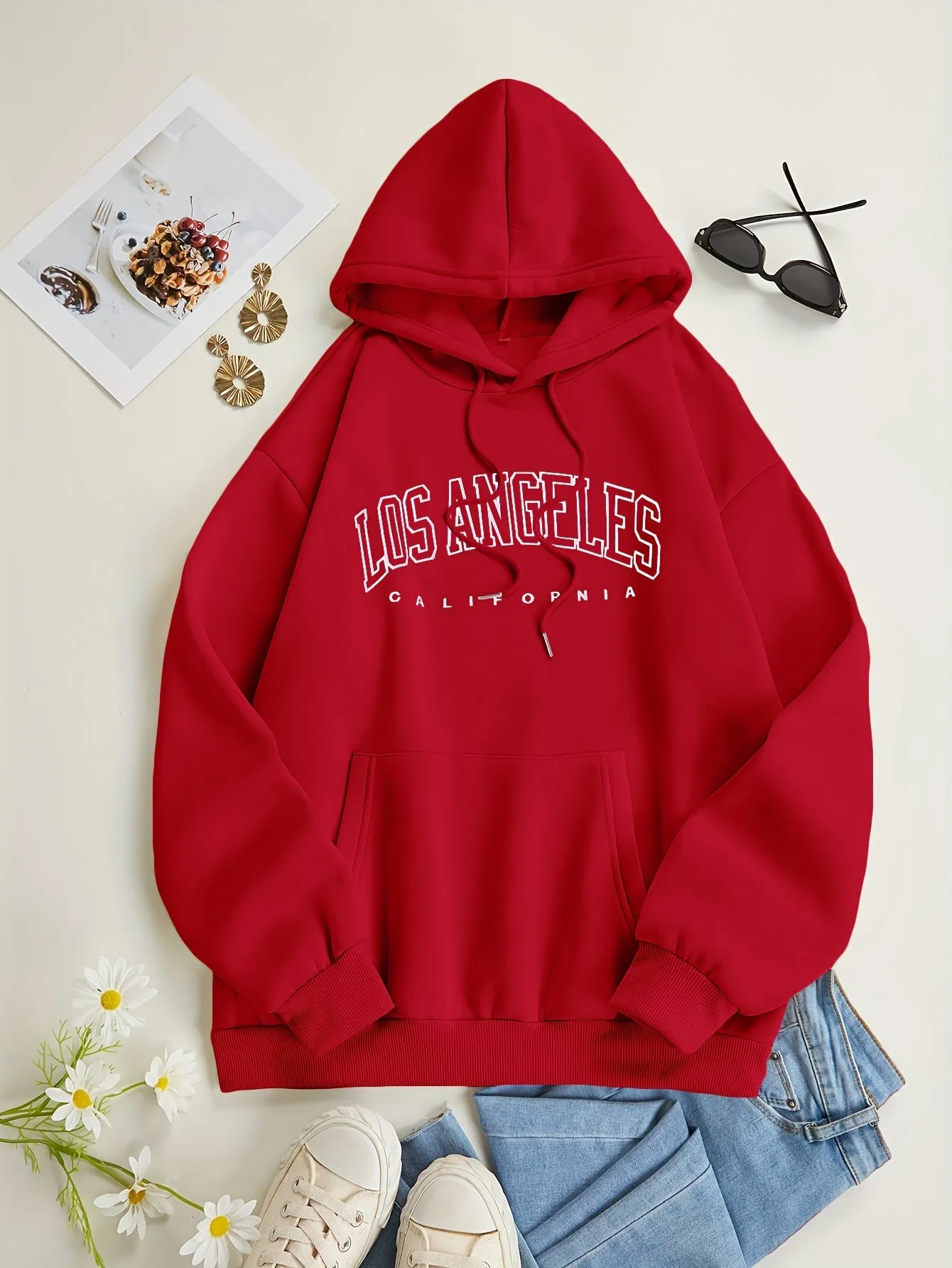 LA Letter Print Hoodie Comfy Casual Womens Sweatshirt