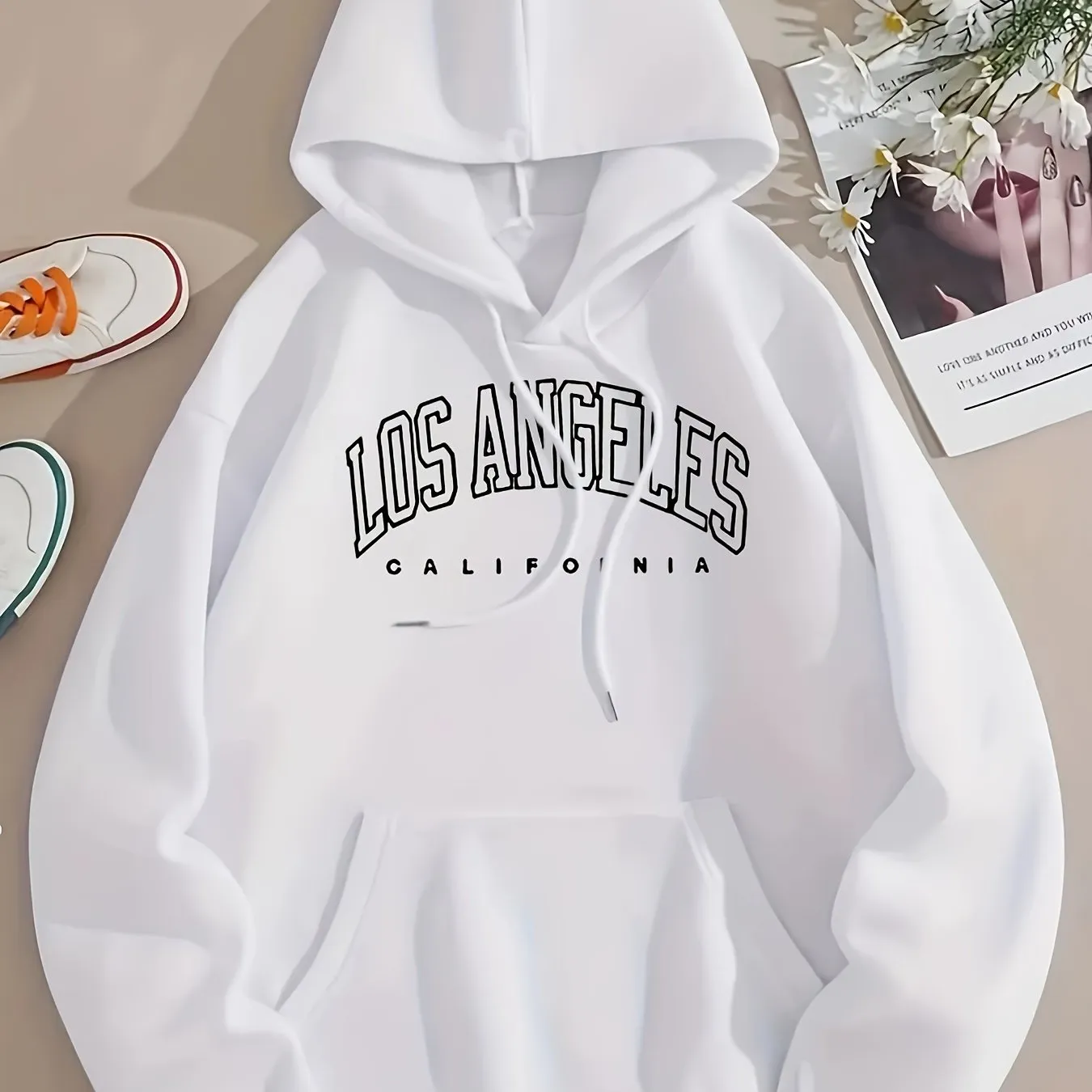 LA Letter Print Hoodie Comfy Casual Womens Sweatshirt