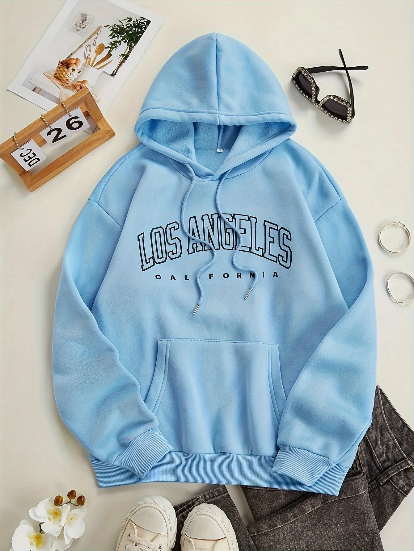 LA Letter Print Hoodie Comfy Casual Womens Sweatshirt